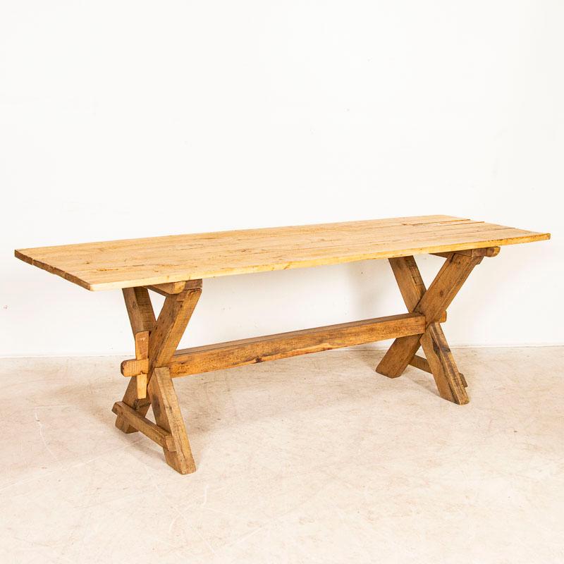 Antique Pine Farm Table Dining Table with Trestle Base In Good Condition In Round Top, TX