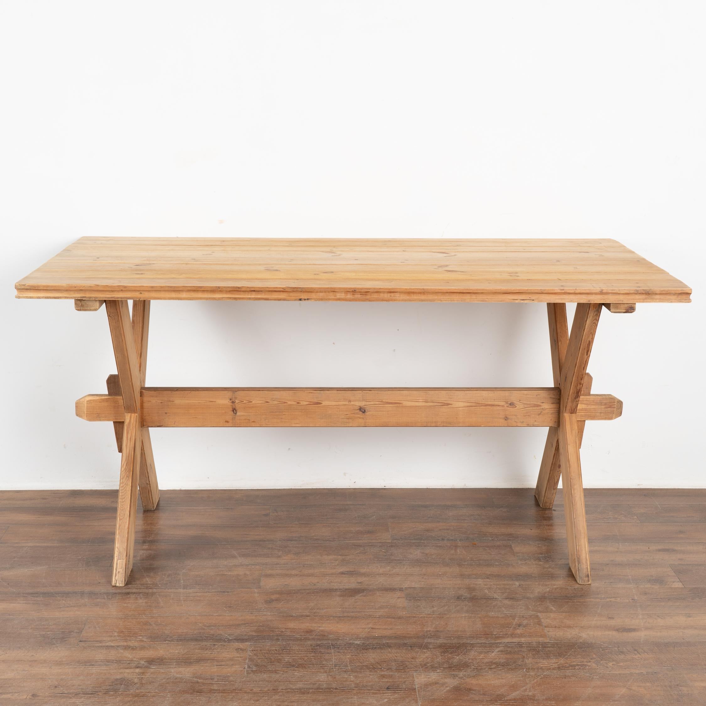 Country Antique Pine Farm Table Dining Table with Trestle Base, Hungary circa 1880 For Sale