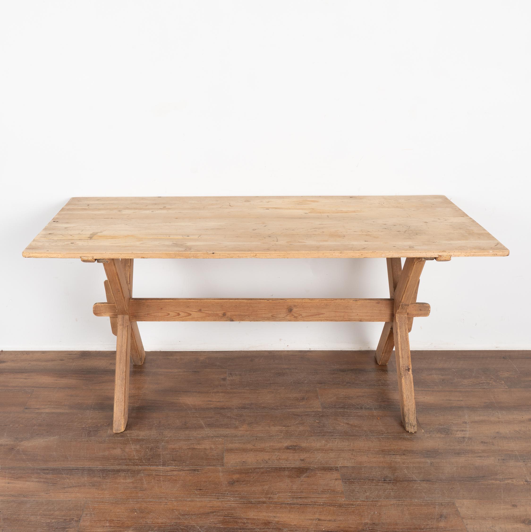 Country Antique Pine Farm Table Dining Table with Trestle Base Hungary circa 1880