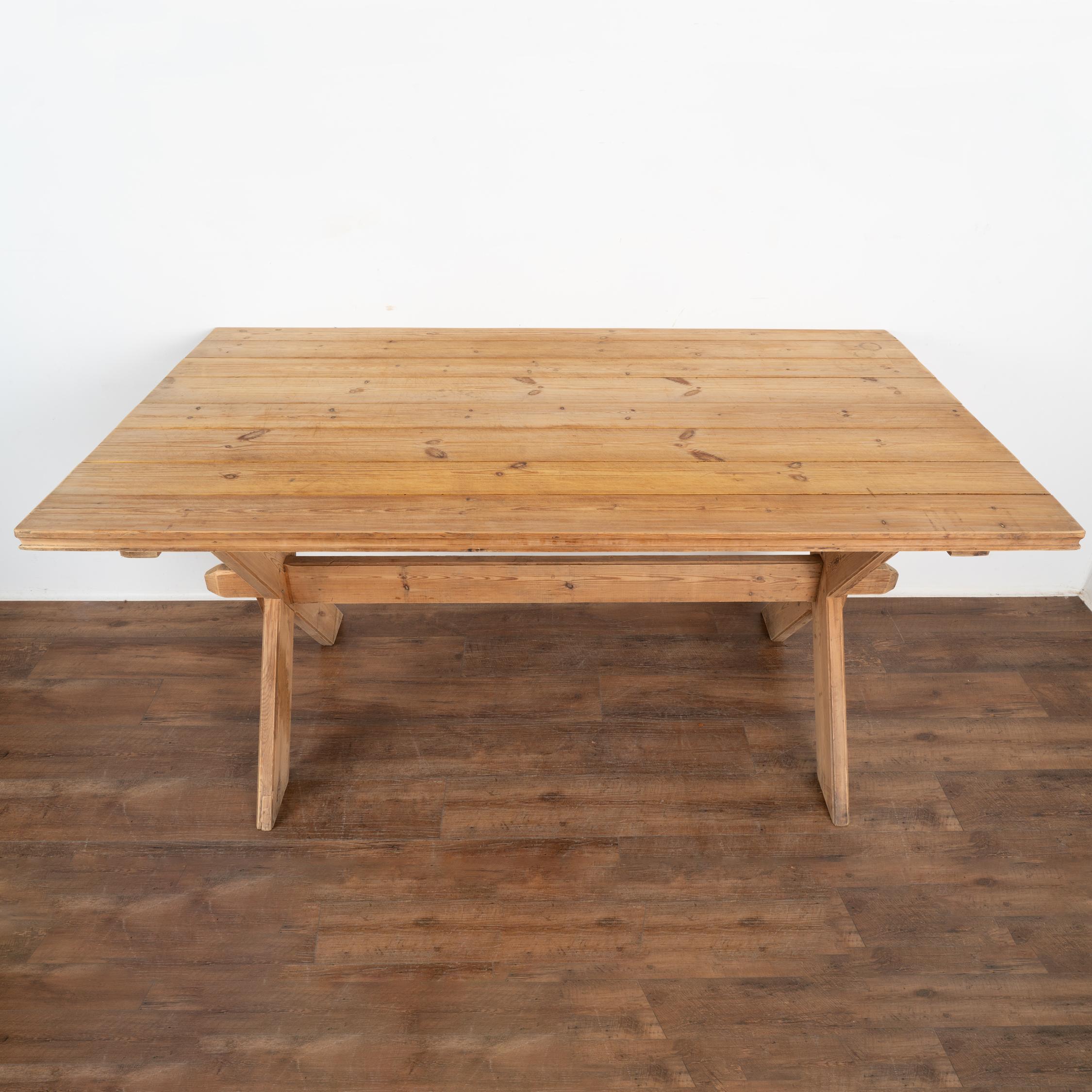 Hungarian Antique Pine Farm Table Dining Table with Trestle Base, Hungary circa 1880 For Sale