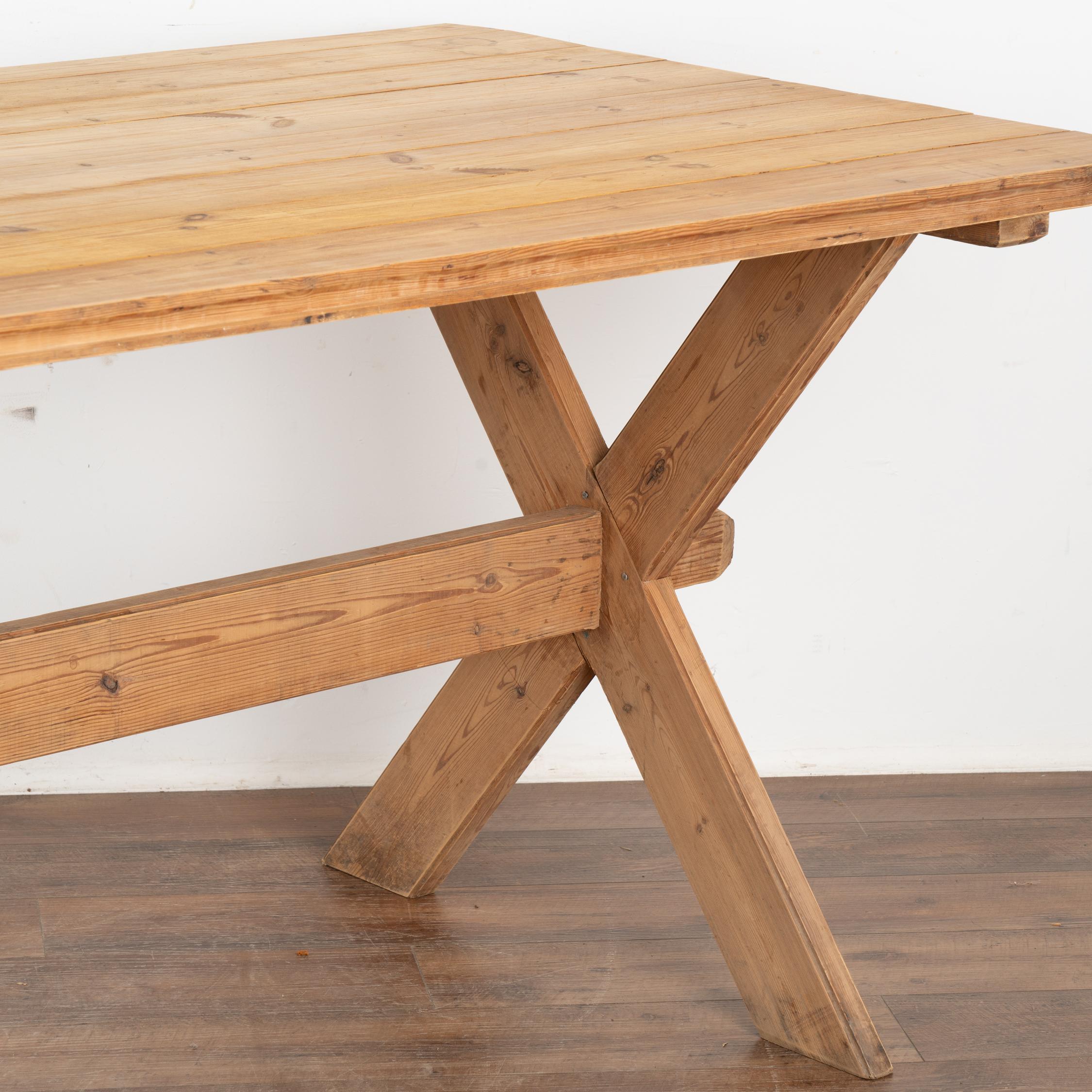 19th Century Antique Pine Farm Table Dining Table with Trestle Base, Hungary circa 1880 For Sale