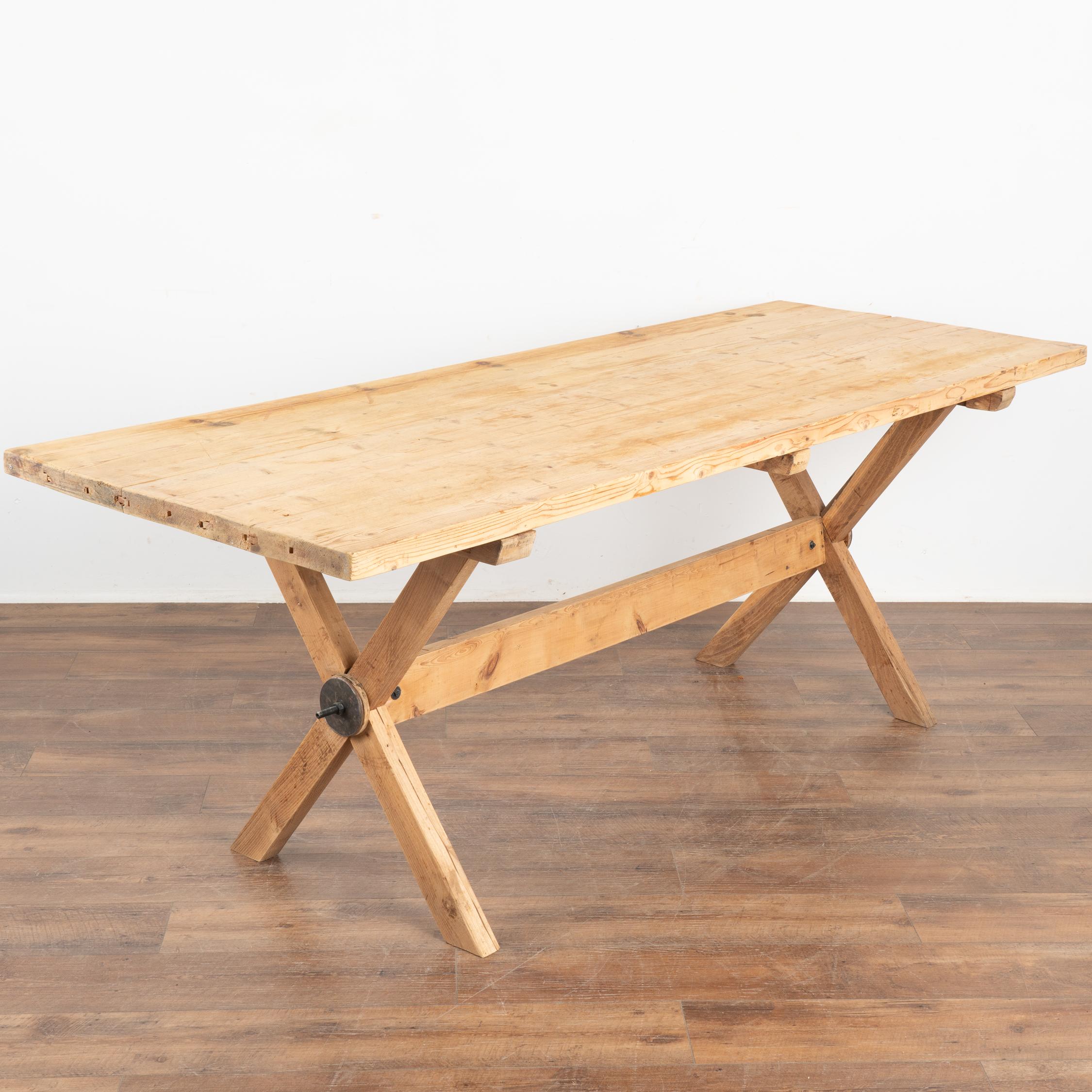 Antique Pine Farm Table Dining Table with Trestle Base, Hungary circa 1900's For Sale 1