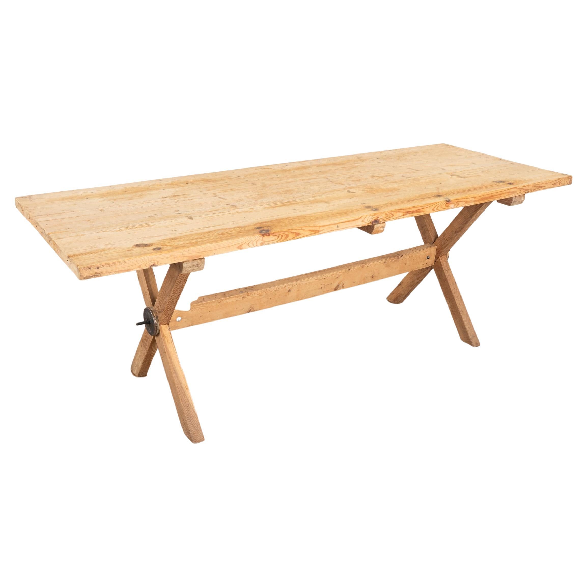 Antique Pine Farm Table Dining Table with Trestle Base, Hungary circa 1900's For Sale