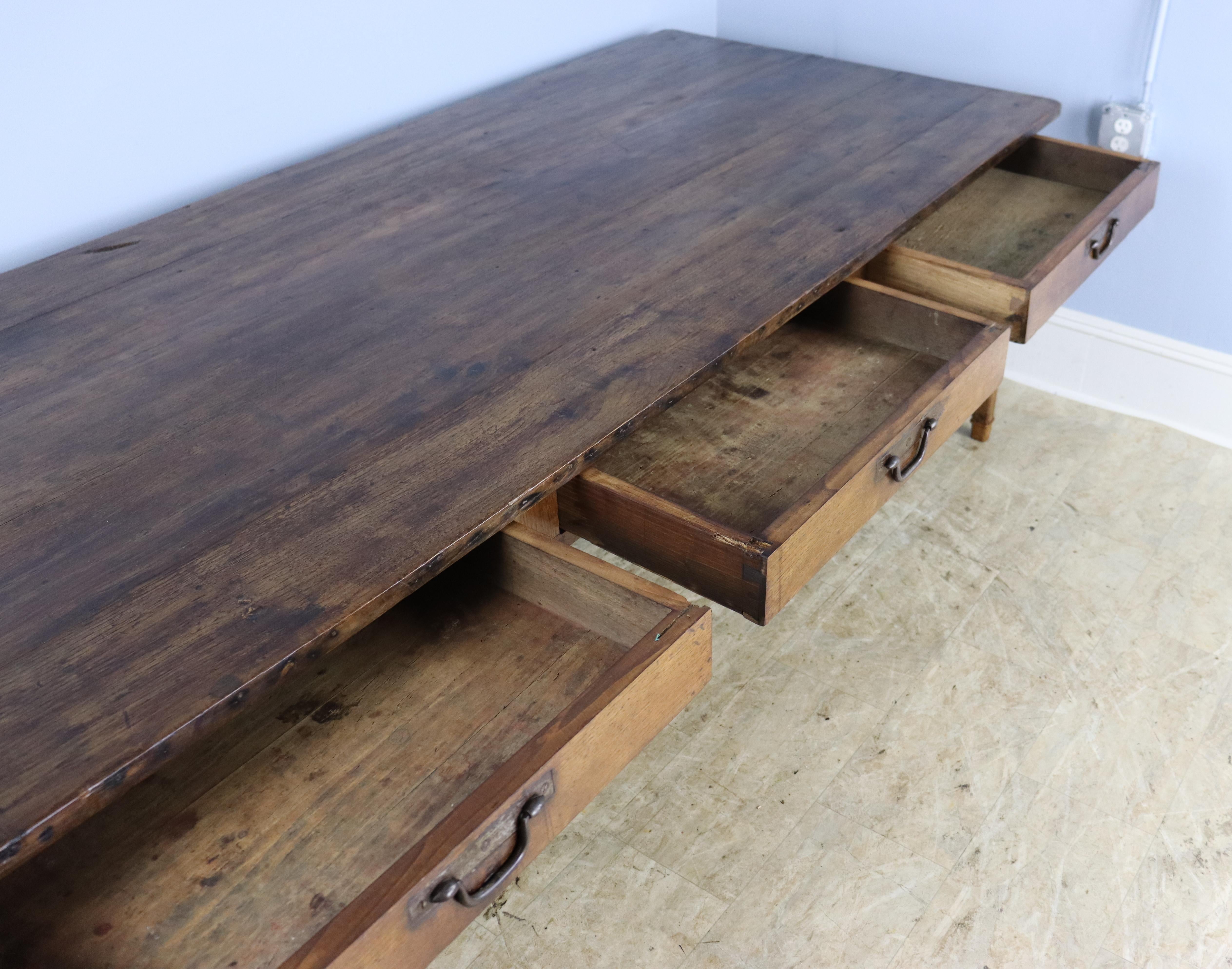 Antique Pine Farm Table, Three Drawers For Sale 5