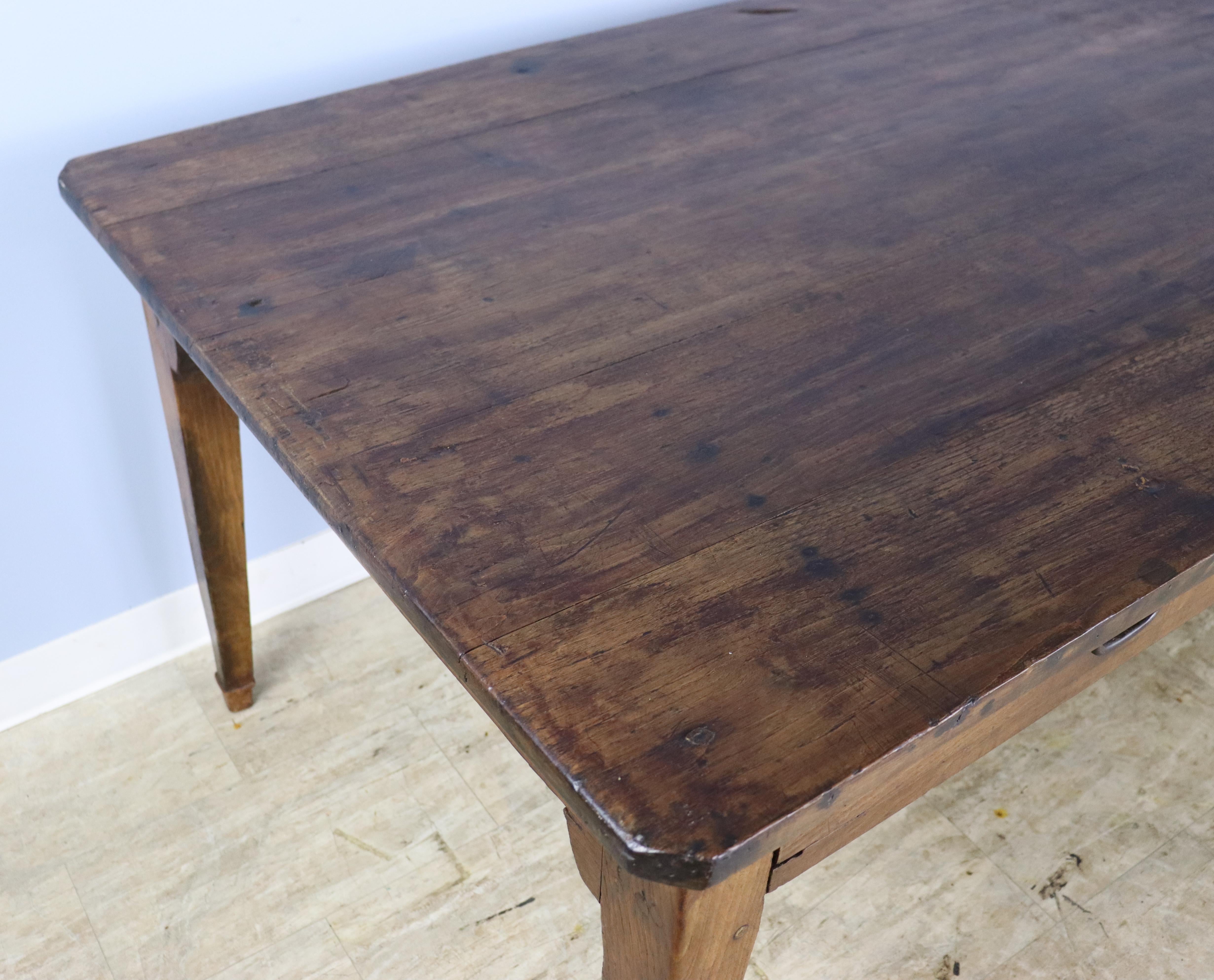 Antique Pine Farm Table, Three Drawers For Sale 2