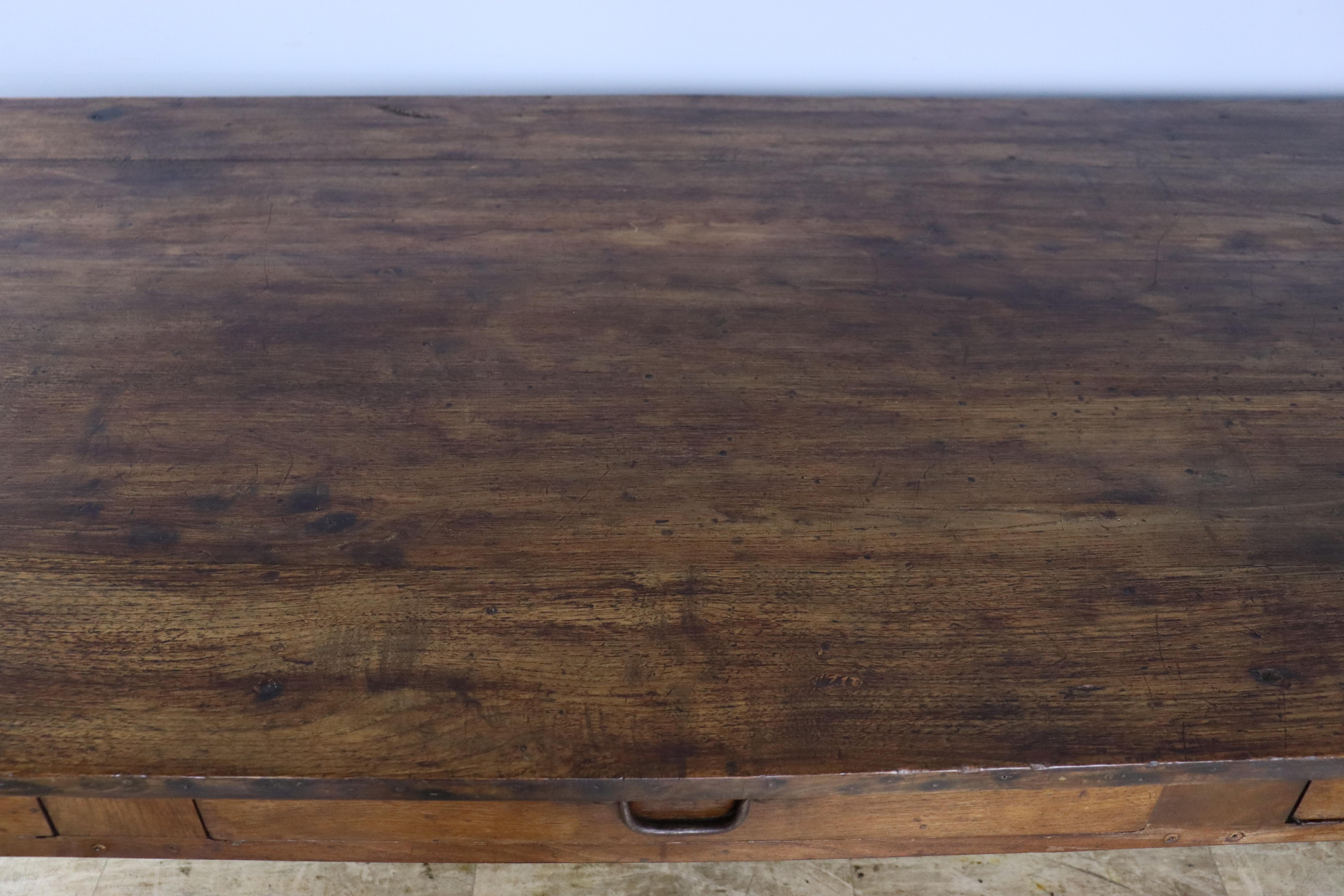 Antique Pine Farm Table, Three Drawers For Sale 3