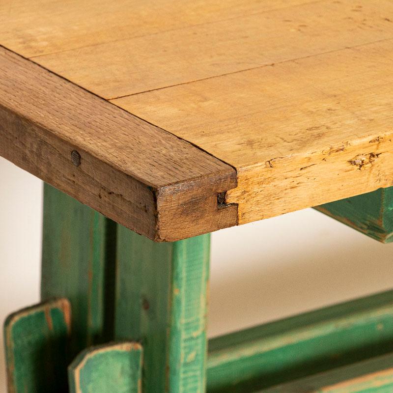 19th Century Antique Pine Farm Table with Original Green Painted Trestle Base