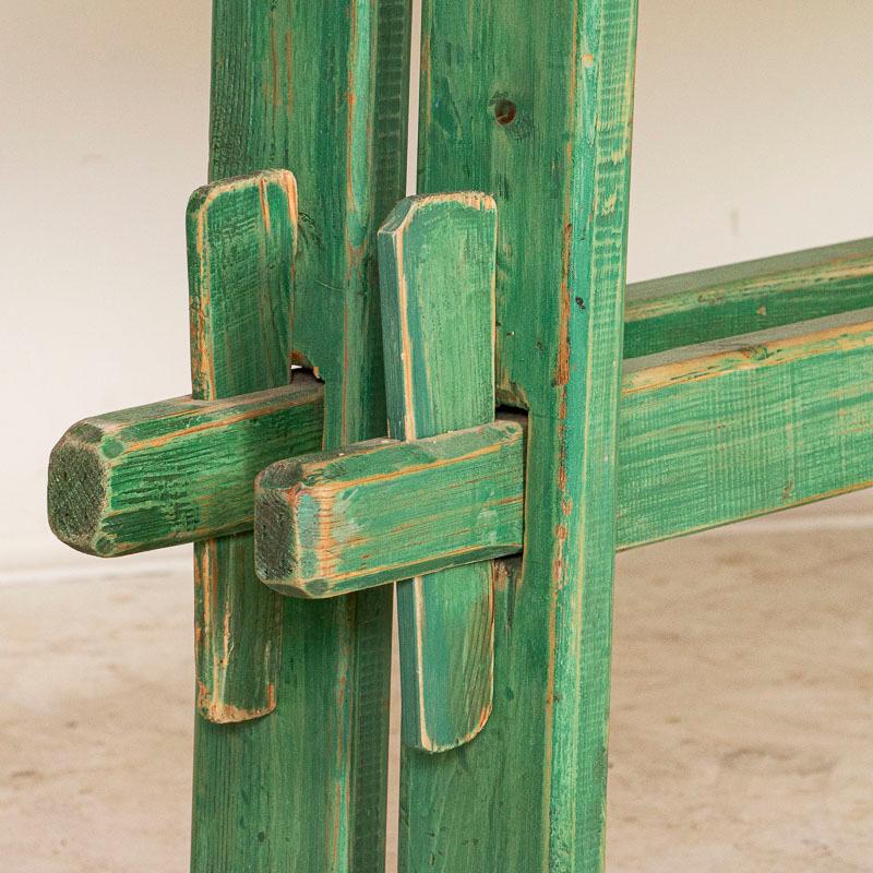 Antique Pine Farm Table with Original Green Painted Trestle Base 2