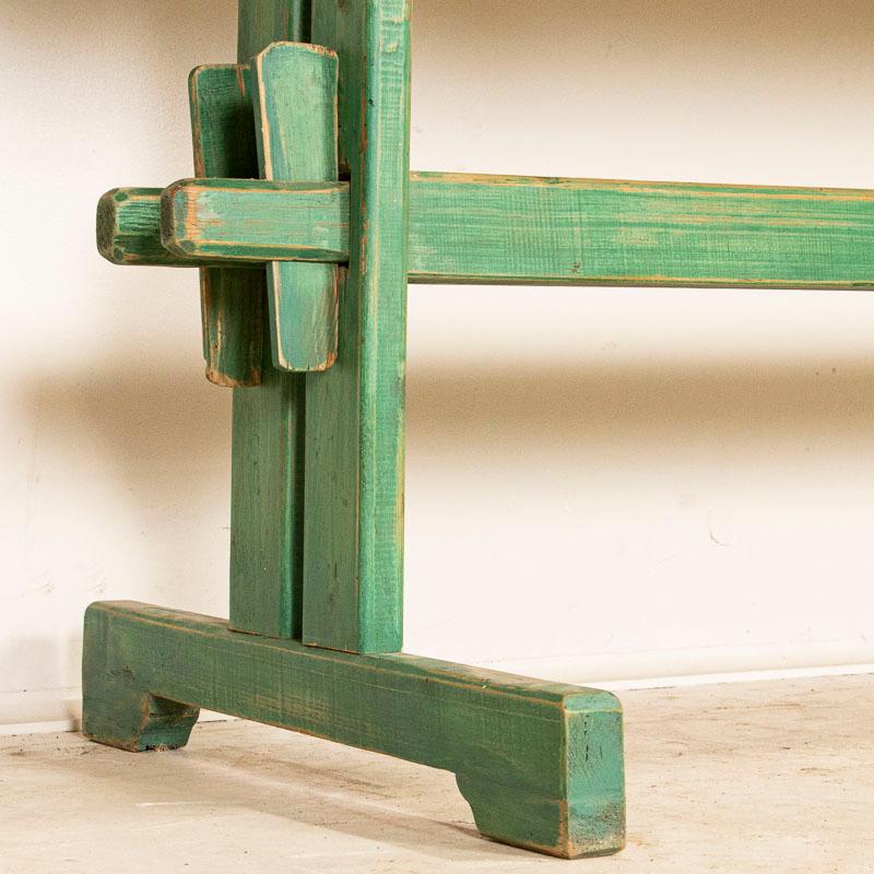 Antique Pine Farm Table with Original Green Painted Trestle Base 3