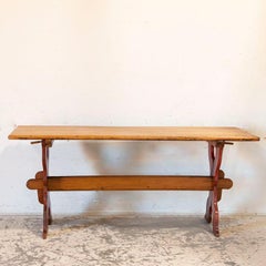 Antique Pine Farm Trestle Dining Table with Red "X" Stretcher Base