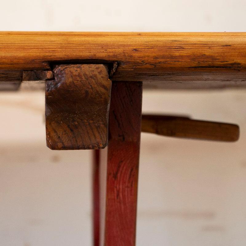 Antique Pine Farm Trestle Dining Table with Red 