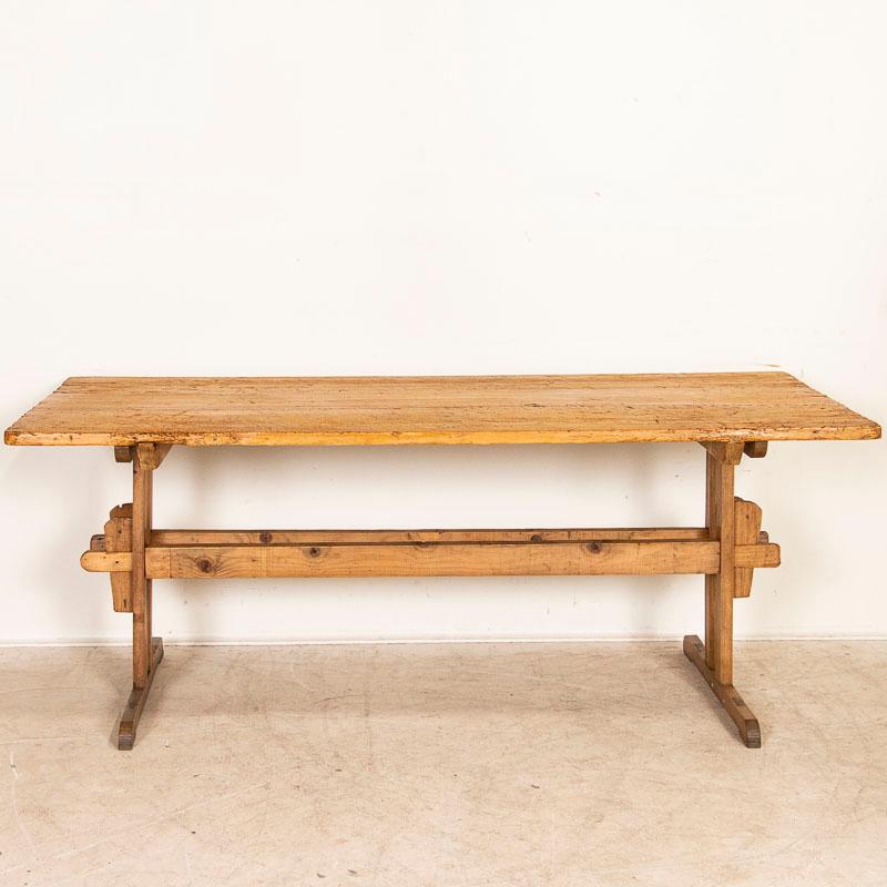 Hungarian Antique Pine Farm Trestle Table Dining Table