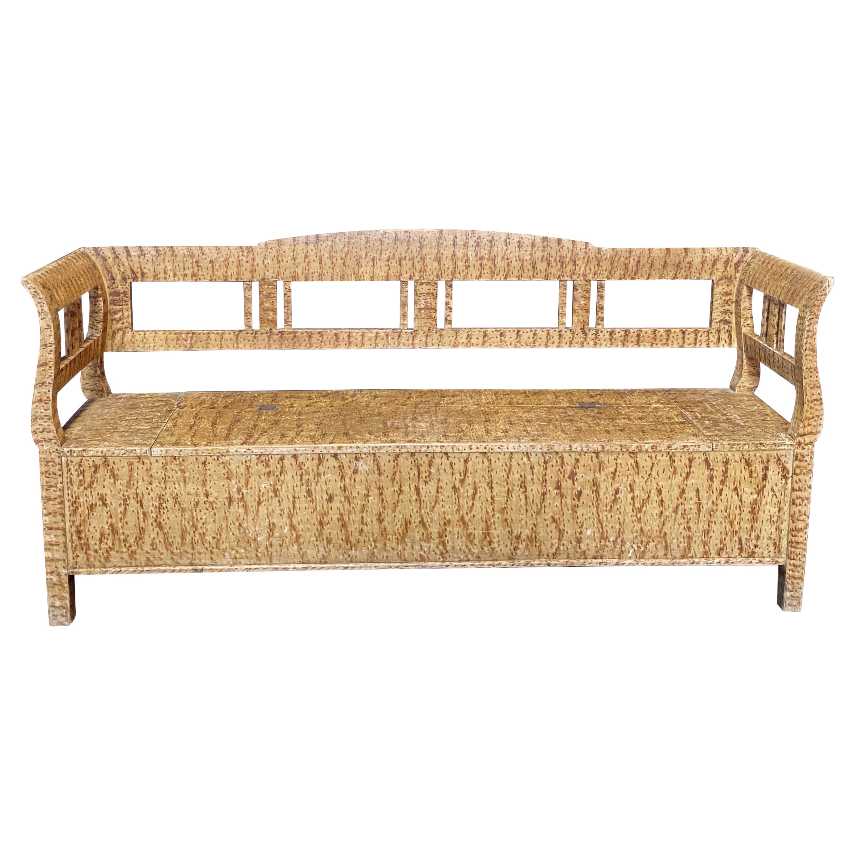 Antique Pine Faux Painted English Country Storage Bench