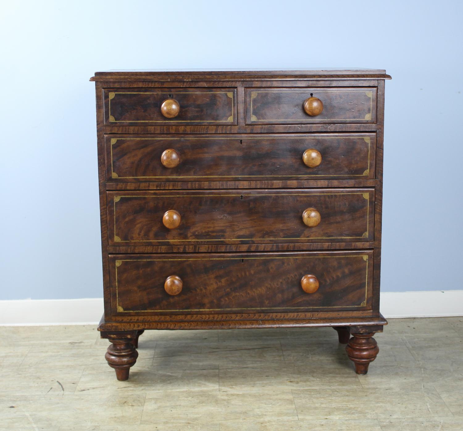 English Antique Pine Folk Art Painted Chest of Drawers For Sale