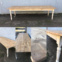 Antique Pine French Farm Table, Vintage, Original Paint, Refectory