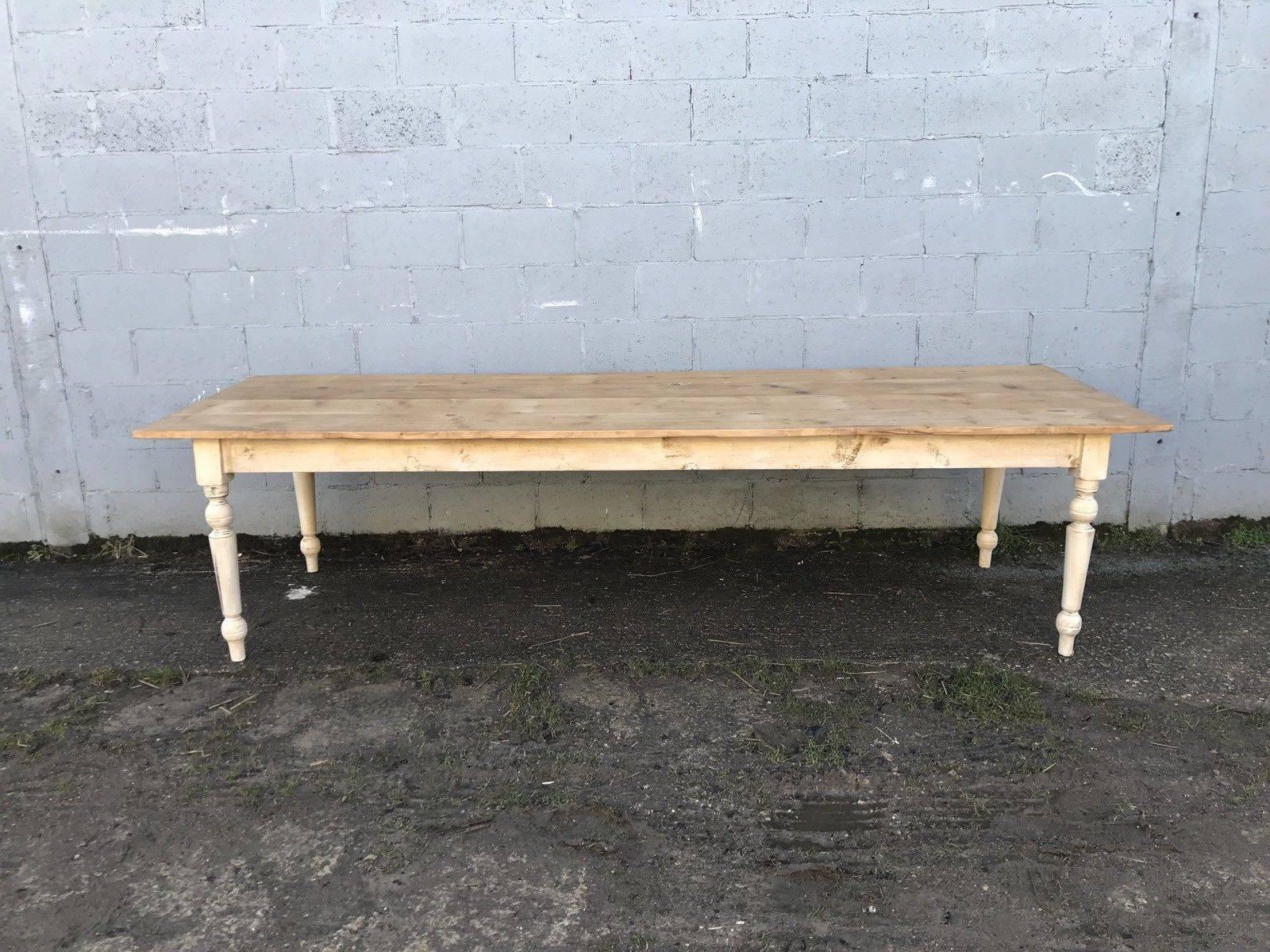 Antique Pine French Farm Table, Vintage, Original Paint, Refectory In Good Condition For Sale In Lingfield, West Sussex