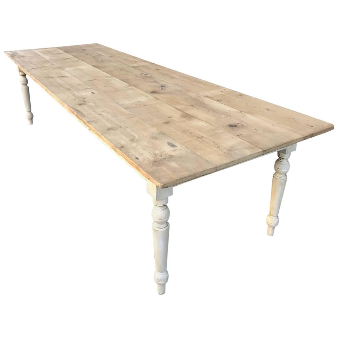 Antique Pine French Farm Table, Vintage, Original Paint, Refectory For Sale