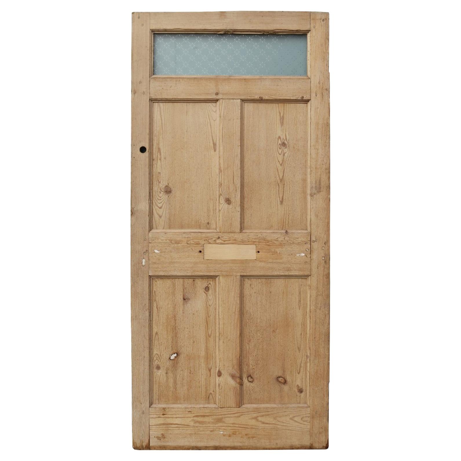 Antique Pine Front Door with Glass Panel For Sale