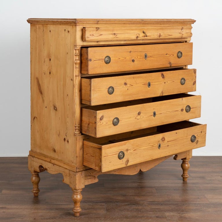 Antique Pine Highboy Chest of Five Drawers from Denmark, circa 1800's