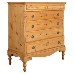 Antique Pine Highboy Chest of Five Drawers from Denmark, circa 1800s