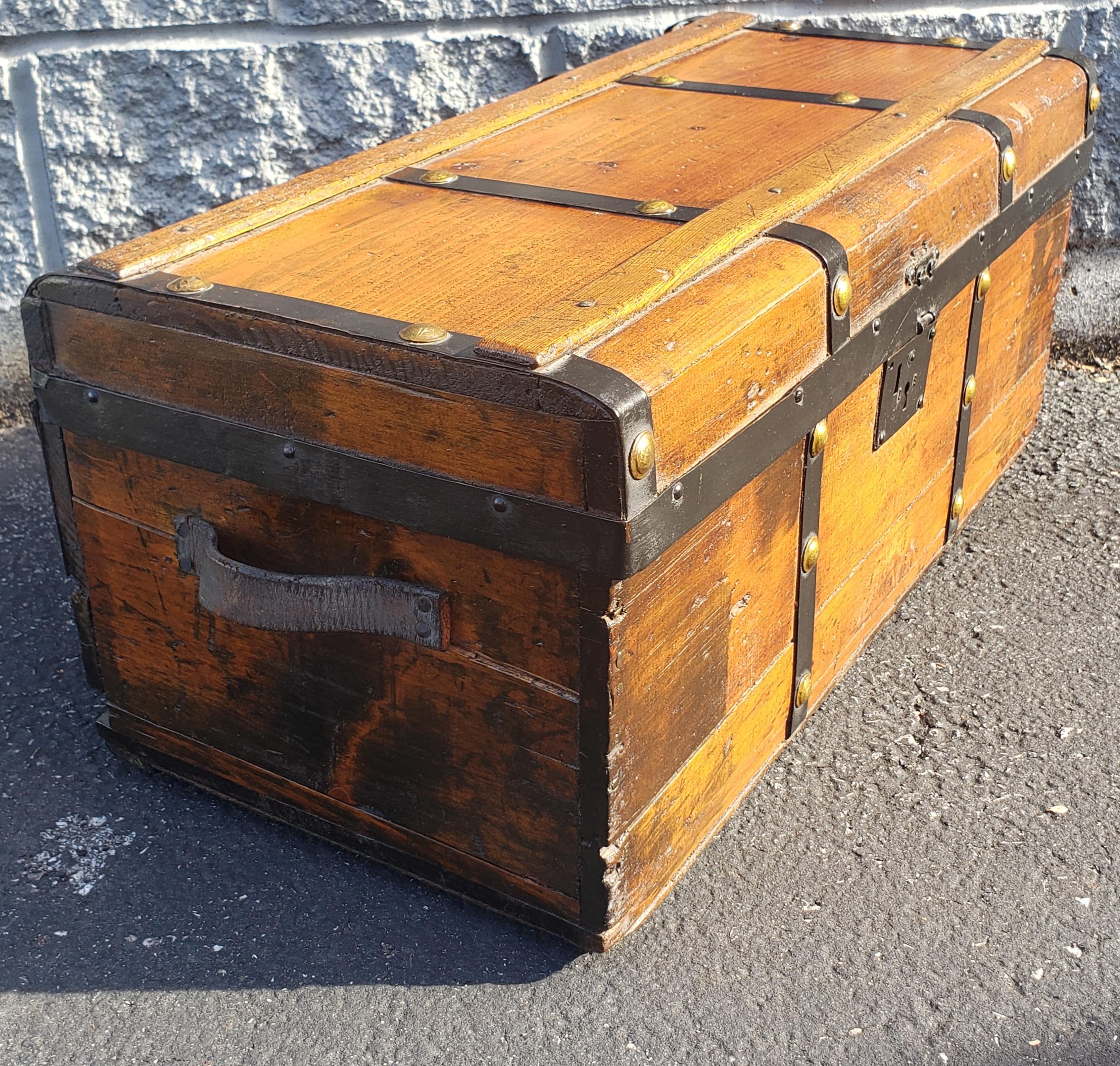 American Colonial Antique Pine, Iron and Brass Map or Utility Chest For Sale