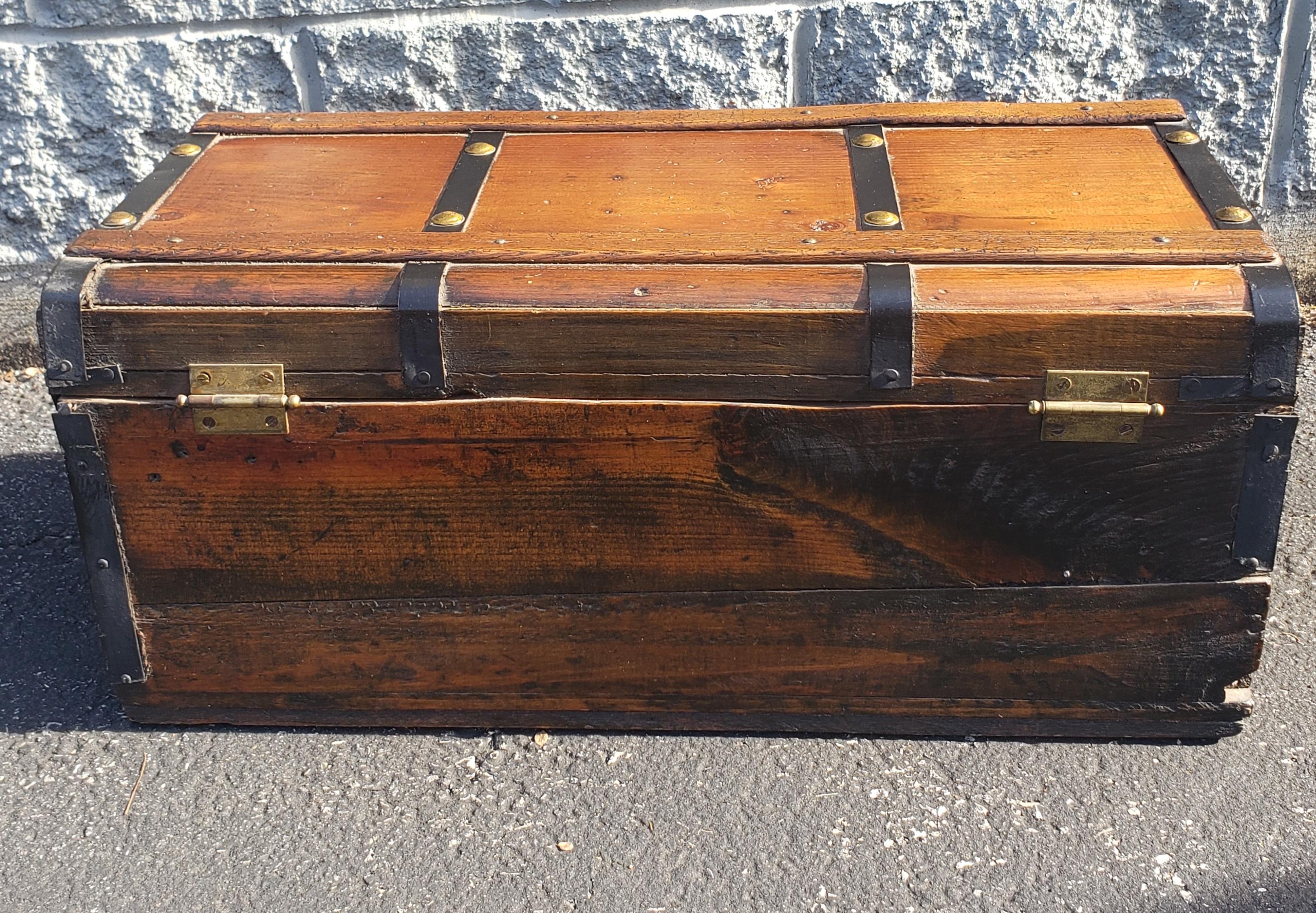 Antique Pine, Iron and Brass Map or Utility Chest In Good Condition For Sale In Germantown, MD