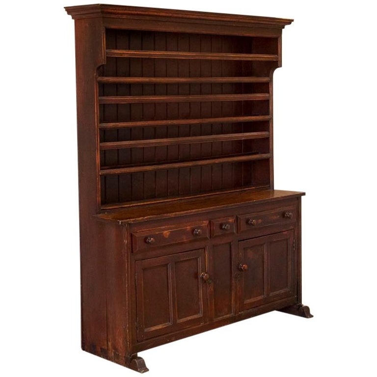 Antique Pine Kitchen Hutch from Sweden with Upper Plate Rack at