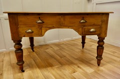 Antique Pine Leather Top Partners Desk, Library Table