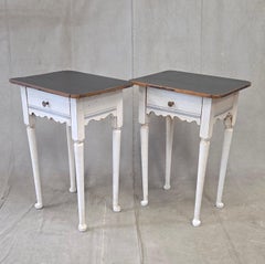 Antique Pine Nightstands Painted White with Gray Banding and Black Tops - a pair