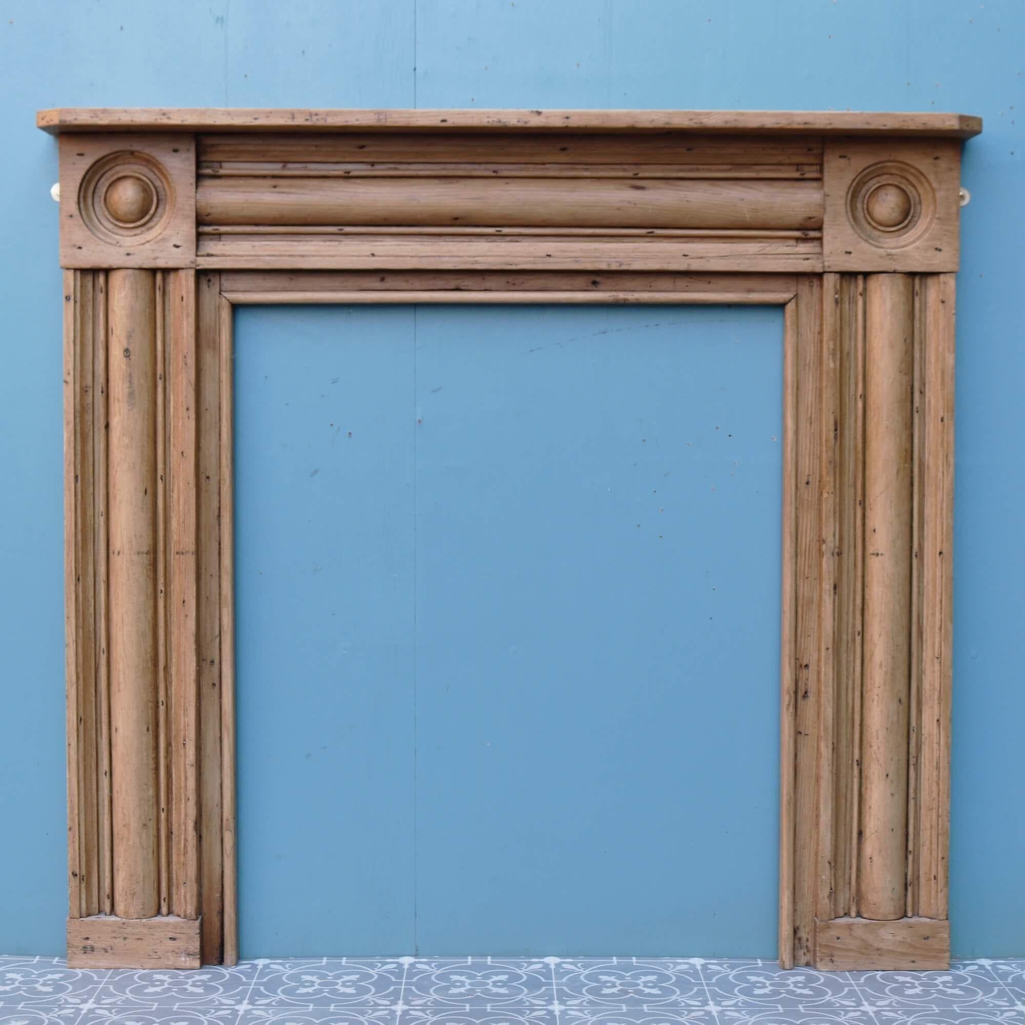 Antique Pine Regency Bullseye Fire Mantel In Fair Condition For Sale In Wormelow, Herefordshire