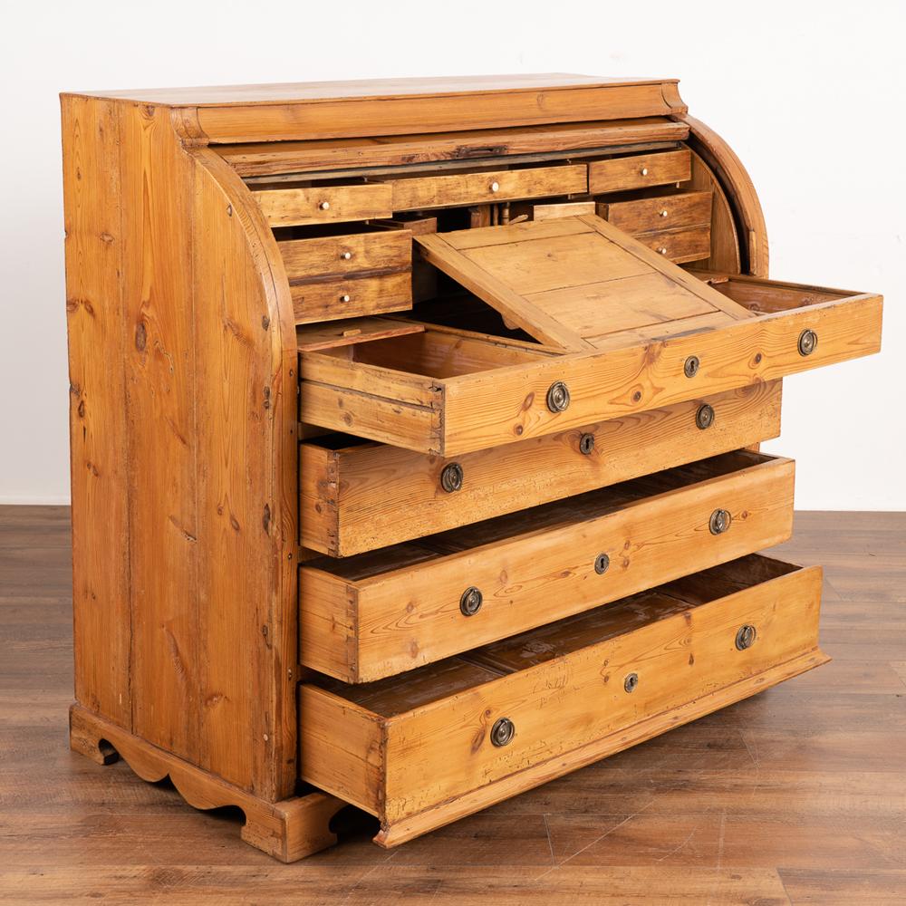 Country Antique Pine Roll Top Desk Bureau from Sweden circa 1840 For Sale
