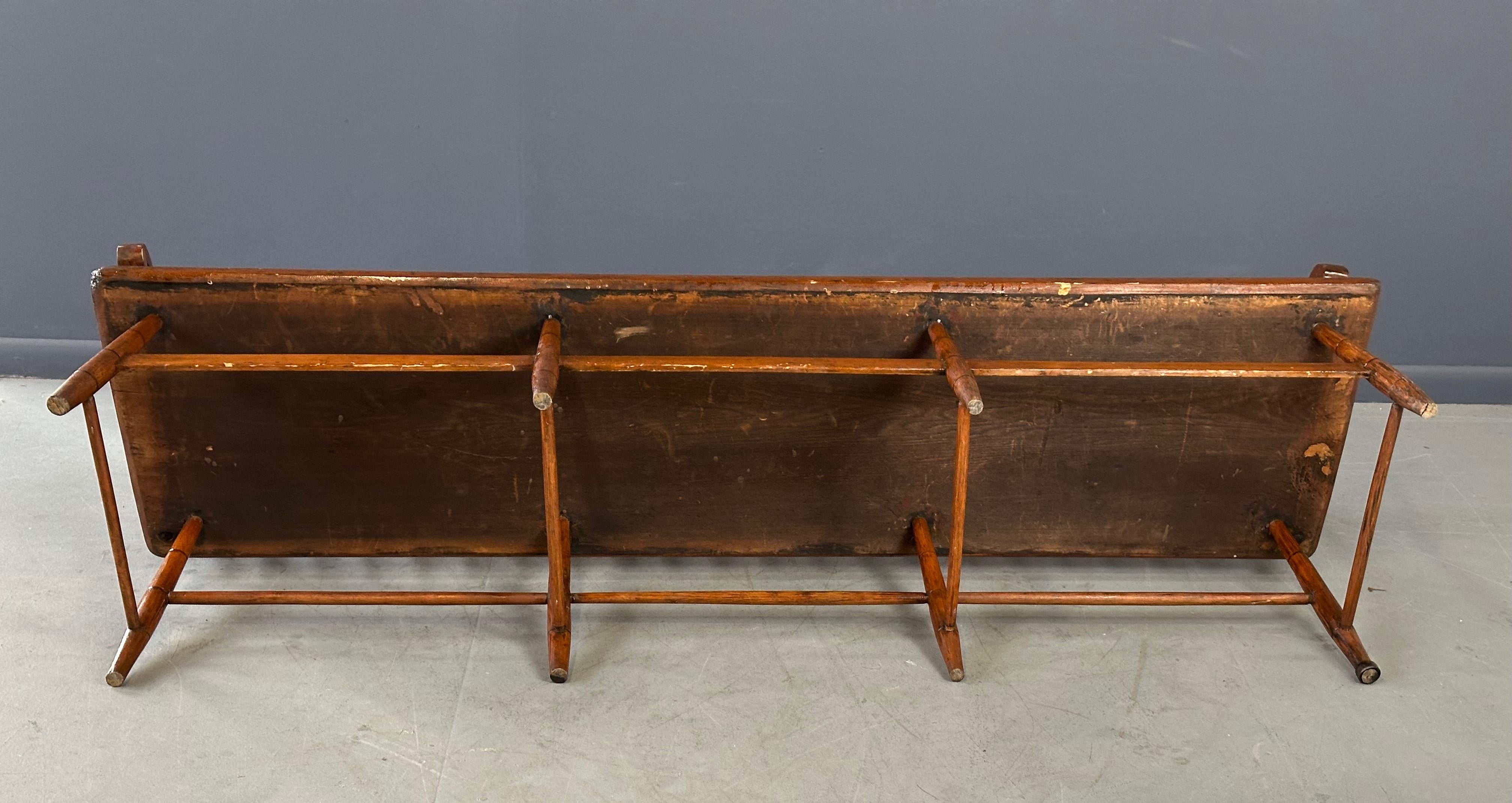 Antique Pine Rustic Spindle Back Long Deacon's Bench 4
