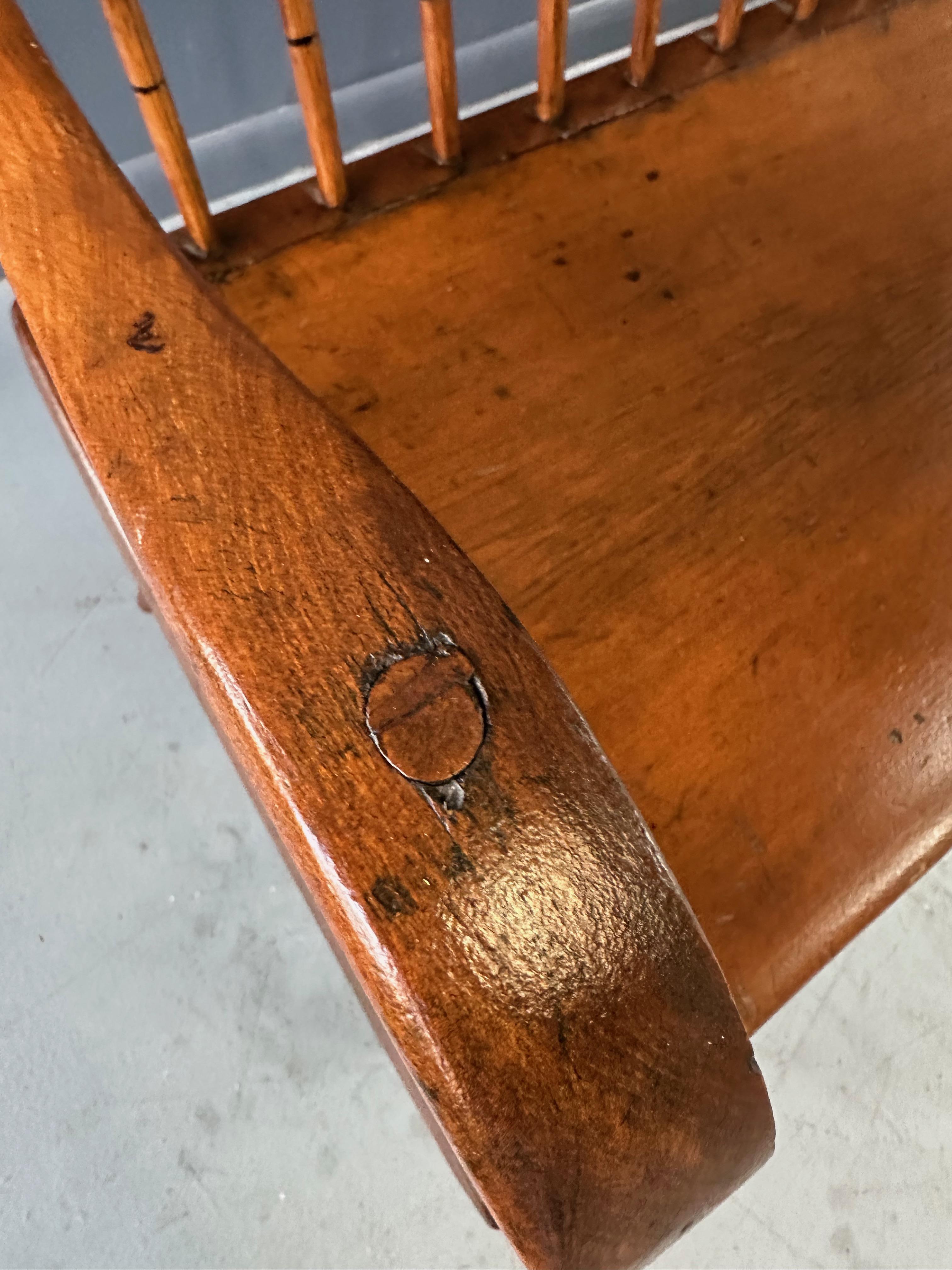19th Century Antique Pine Rustic Spindle Back Long Deacon's Bench