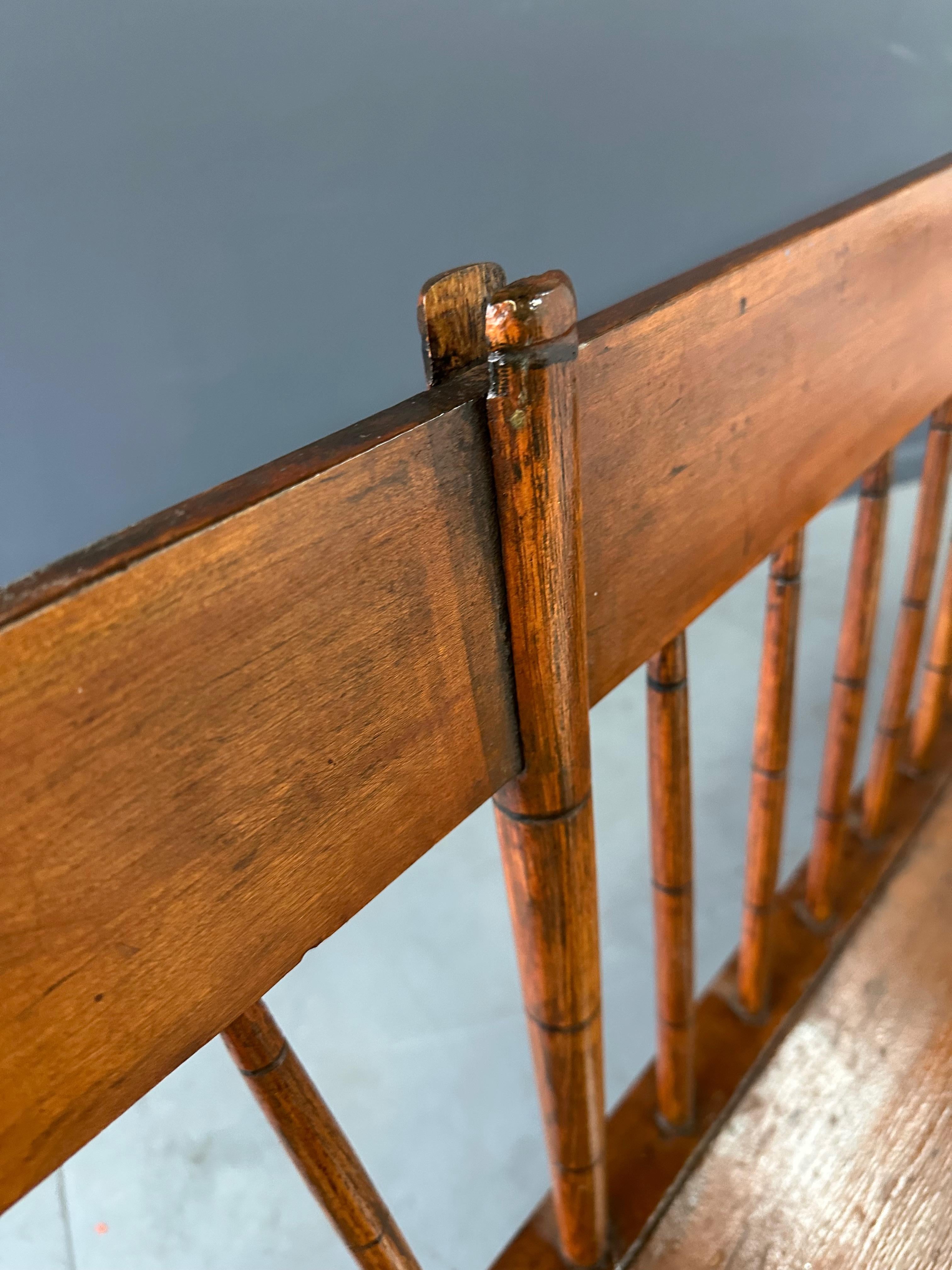 Antique Pine Rustic Spindle Back Long Deacon's Bench 3