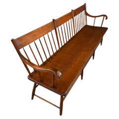 Antique Pine Rustic Spindle Back Long Deacon's Bench