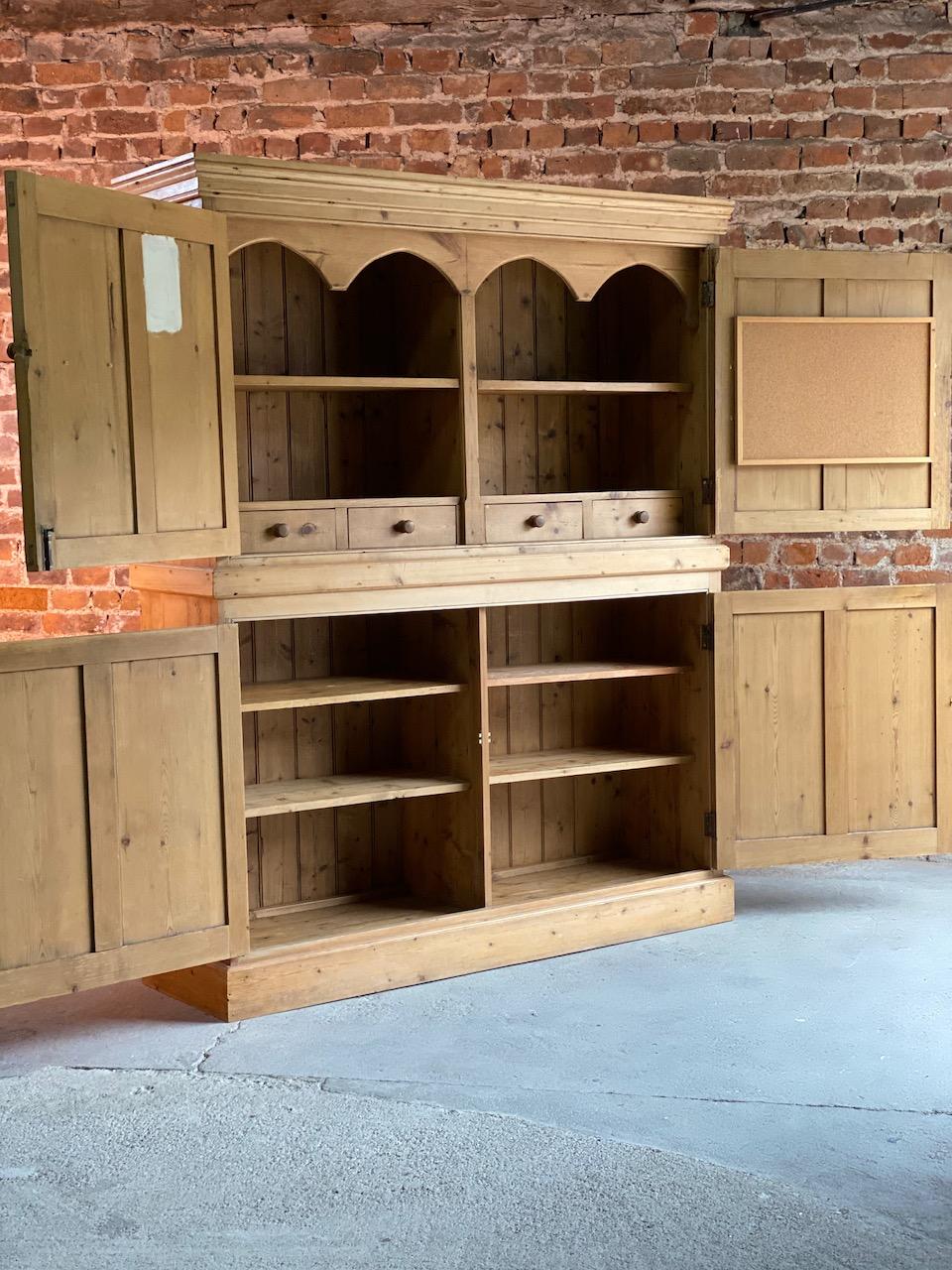 British Antique Pine School Cupboard Pantry, Early 20th Century