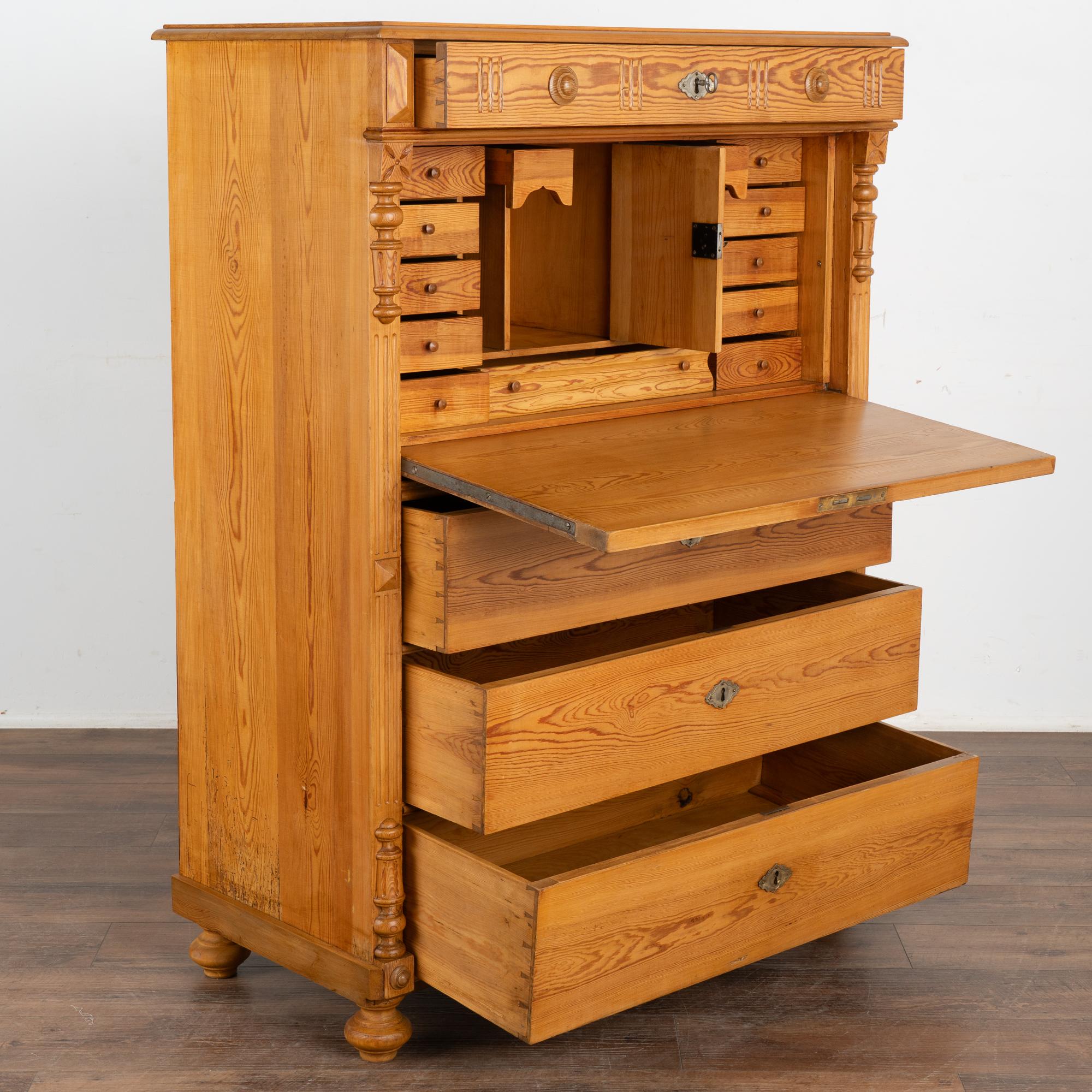 Country Antique Pine Secretary Desk, Sweden circa 1890