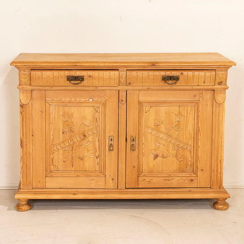 Danish Antique Pine Sideboard from Denmark with Carved Panel Doors