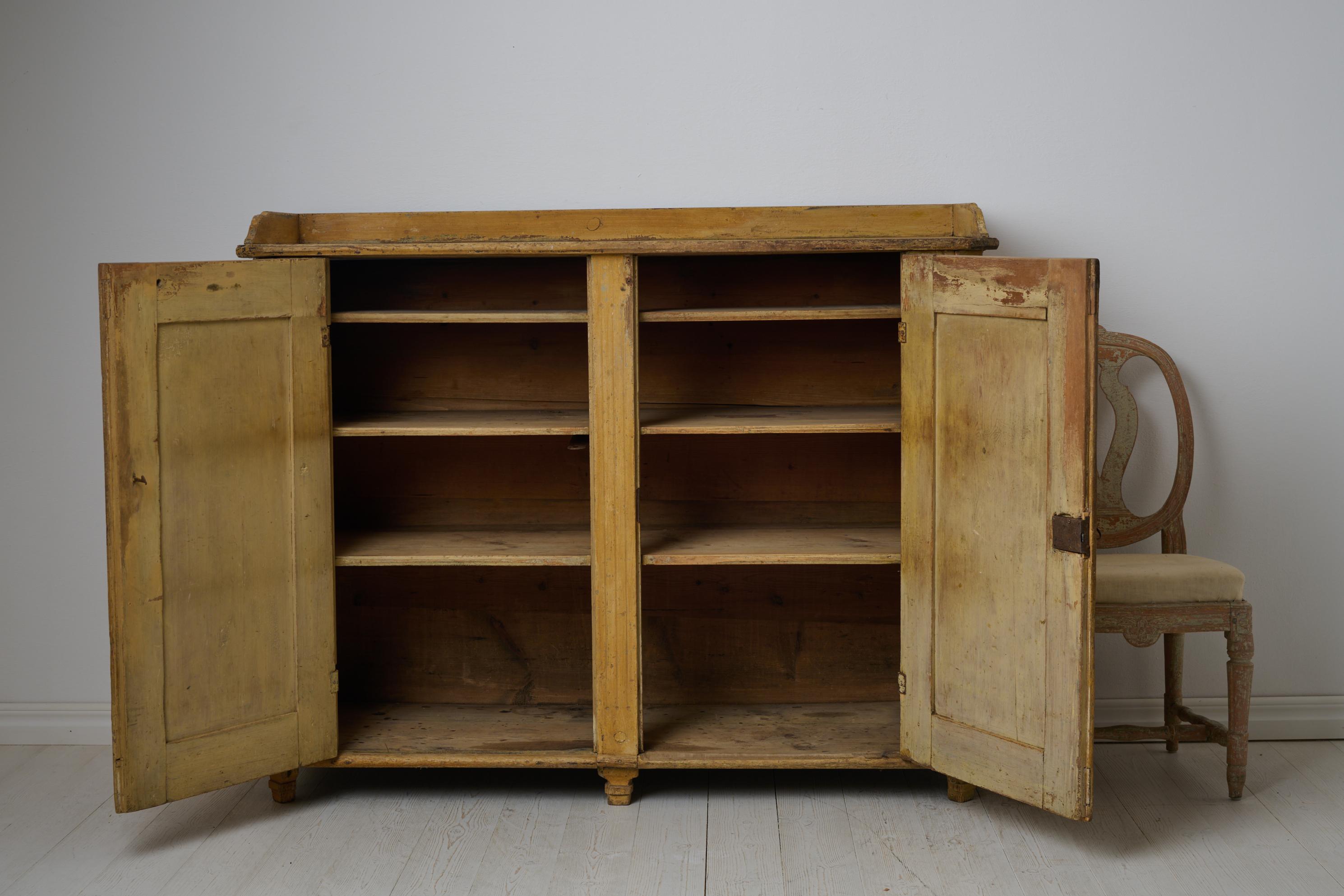 Hand-Crafted Antique Pine Sideboard from the Swedish Gustavian Period with Birch Faux Paint For Sale
