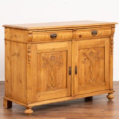 Antique Pine Sideboard with Floral Carved Details, Denmark, circa 1900