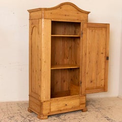 Antique Pine Single Door Armoire with Curved Panels
