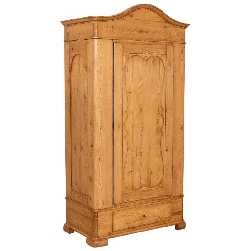 Antique Pine Single Door Armoire with Curved Panels