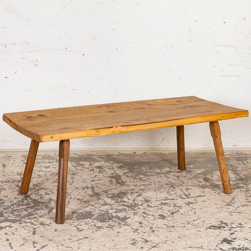 Hungarian Antique Pine Slab Coffee Table with Splay Legs