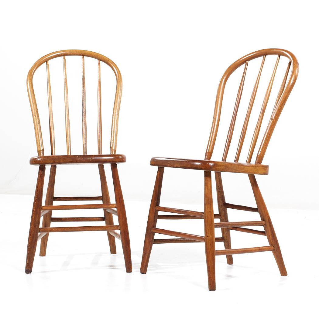 Modern Antique Pine Spindle Side Dining Chairs - Pair For Sale