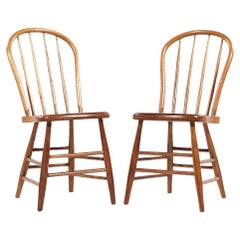 Antique Pine Spindle Side Dining Chairs - Pair