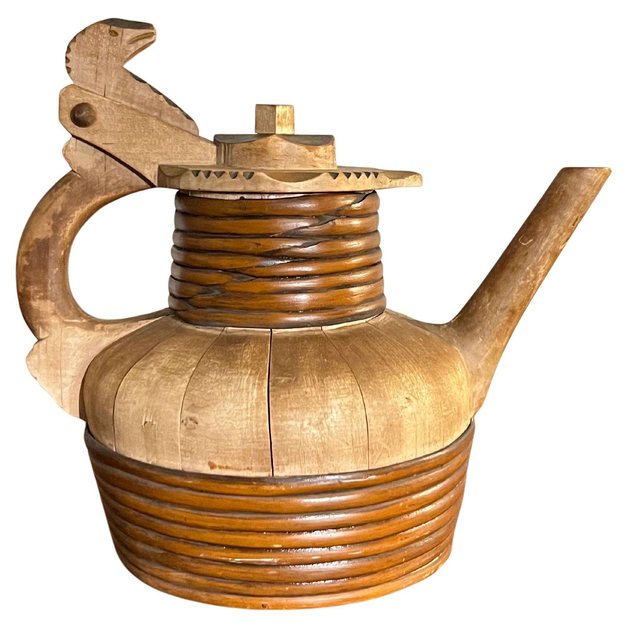 Antique Pine Spout Jug, Handcrafted Folk Art from Norway, 1800s For Sale