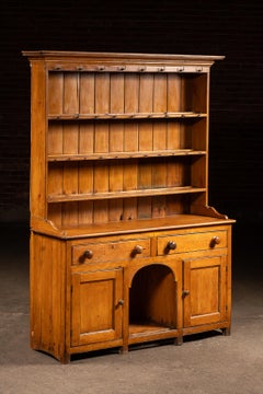Antique Pine Step-Back Cupboard with Plate Rack