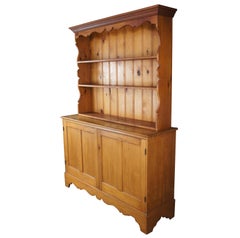 Antique Pine Step Back Farmhouse China Hutch Bookcase Console Cupboard
