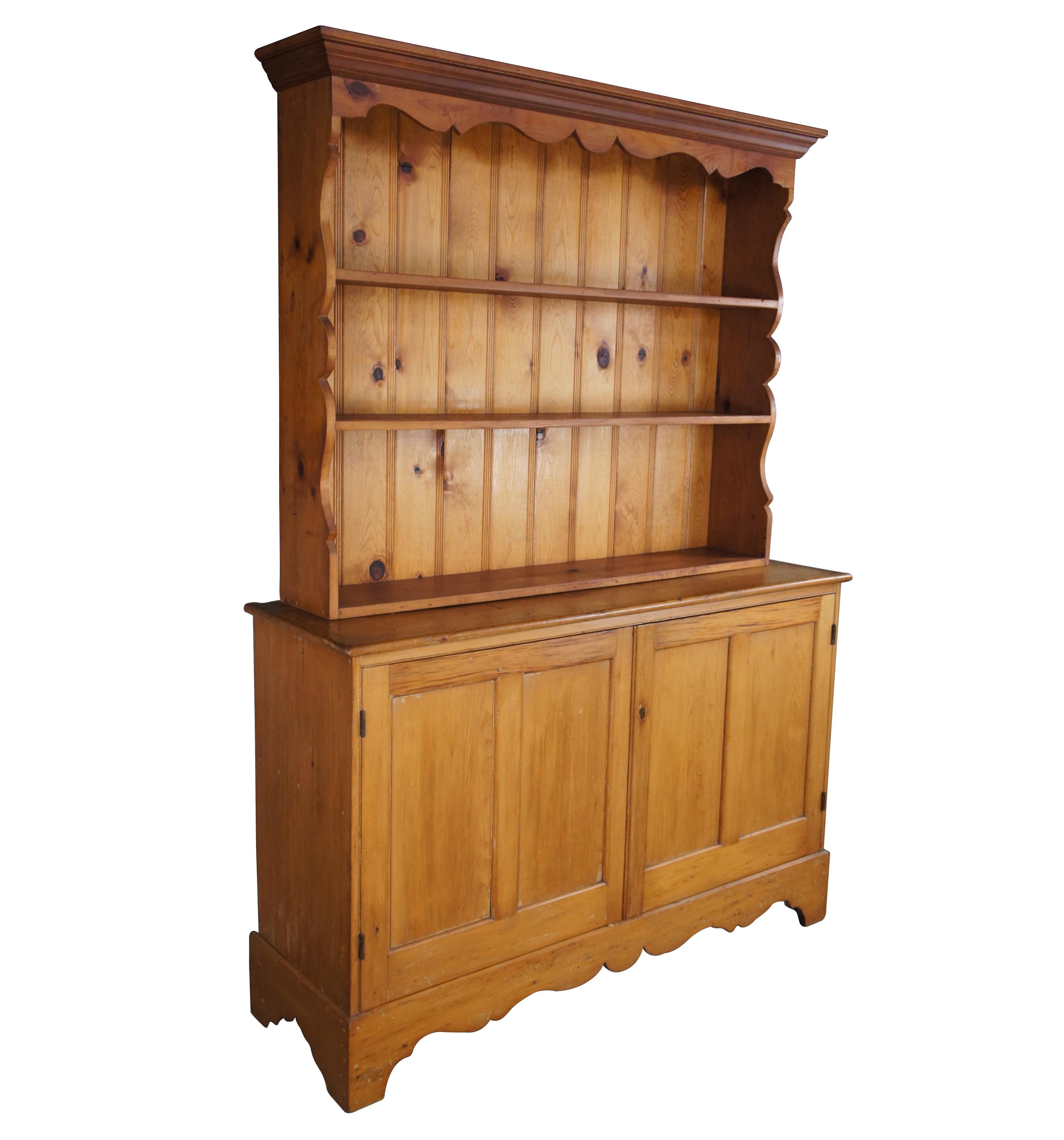 Country Antique Pine Step Back Farmhouse China Hutch Bookcase Console Cupboard