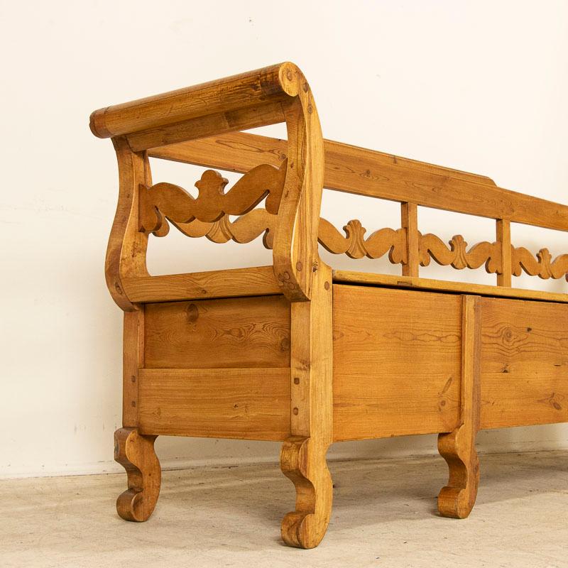 Antique Pine Swedish Bench with Storage For Sale 5